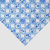Waterverf Chinoiserie Blauwe Borden Patroon Tissuepapier (Detail)