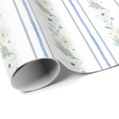 Waterverf Chinoiserie Blauwe Kerstbloemen Cadeaupapier (Rol Hoek)