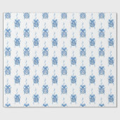 Waterverf Chinoiserie Blauwe Kerstornamenten Cadeaupapier (Vlak)