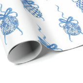 Waterverf Chinoiserie Blauwe Kerstornamenten Cadeaupapier (Rol Hoek)