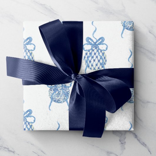 Waterverf Chinoiserie Blauwe Kerstornamenten Cadeaupapier