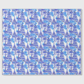 Waterverf Chinoiserie Blauwe Pagoden Cadeaupapier (Vlak)