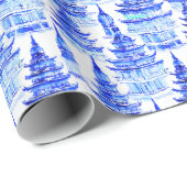 Waterverf Chinoiserie Blauwe Pagoden Cadeaupapier (Rol Hoek)