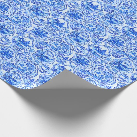 Waterverf Chinoiserie Blauwe Pagoden Cadeaupapier (Hoek)