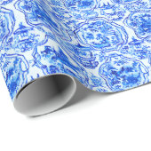 Waterverf Chinoiserie Blauwe Pagoden Cadeaupapier (Rol Hoek)