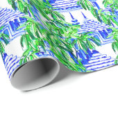 Waterverf Chinoiserie Blauwe Pagoden Cadeaupapier (Rol Hoek)