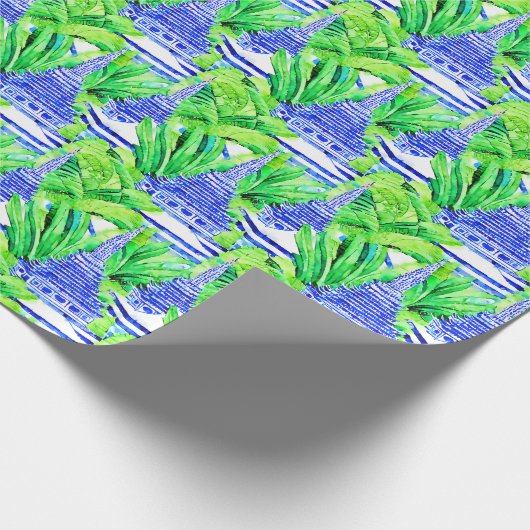 Waterverf Chinoiserie Blauwe Pagoden Cadeaupapier (Hoek)