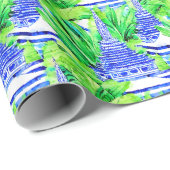 Waterverf Chinoiserie Blauwe Pagoden Cadeaupapier (Rol Hoek)