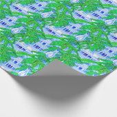 Waterverf Chinoiserie Blauwe Pagoden Cadeaupapier (Hoek)