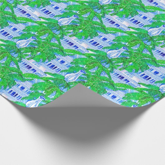 Waterverf Chinoiserie Blauwe Pagoden Cadeaupapier (Hoek)