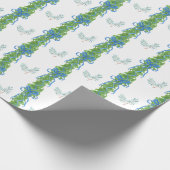 Waterverf Chinoiserie Blue Bow Garland Kerst Cadeaupapier (Hoek)