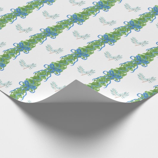 Waterverf Chinoiserie Blue Bow Garland Kerst Cadeaupapier (Hoek)