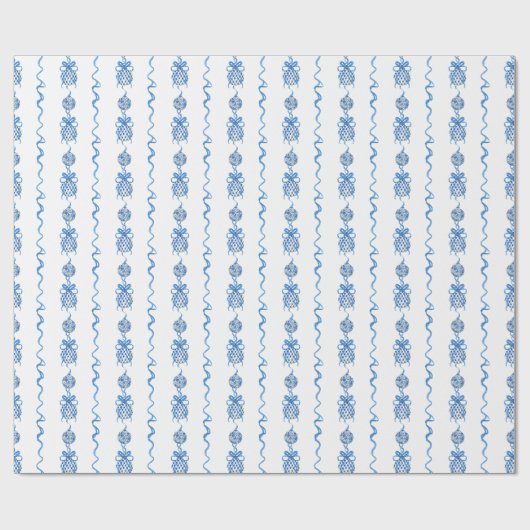 Waterverf Chinoiserie Blue Bow Garland Kerst Cadeaupapier (Vlak)