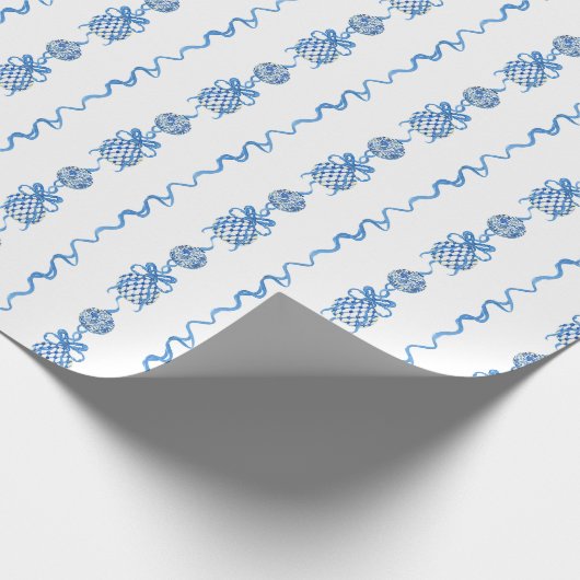 Waterverf Chinoiserie Blue Bow Garland Kerst Cadeaupapier (Hoek)