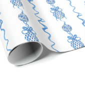 Waterverf Chinoiserie Blue Bow Garland Kerst Cadeaupapier (Rol Hoek)