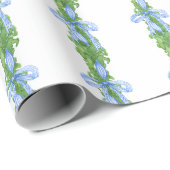 Waterverf Chinoiserie Blue Bow Garland Kerst Cadeaupapier (Rol Hoek)