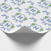Waterverf Chinoiserie Blue Topiary Monogram Crest Cadeaupapier (Hoek)