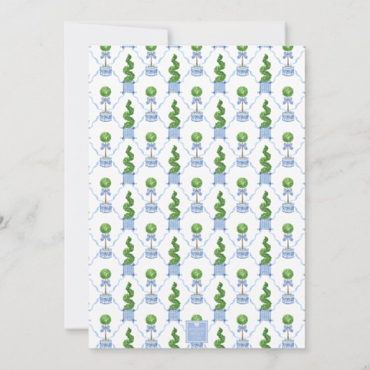 Waterverf Chinoiserie Blue Topiary Monogram Crest Kaart (Achterkant)