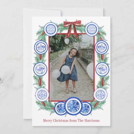 Waterverf Chinoiserie Borden Garland Christmas Feestdagenkaart (Voorkant)