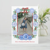 Waterverf Chinoiserie Borden Garland Christmas Feestdagenkaart (Staand voorkant)