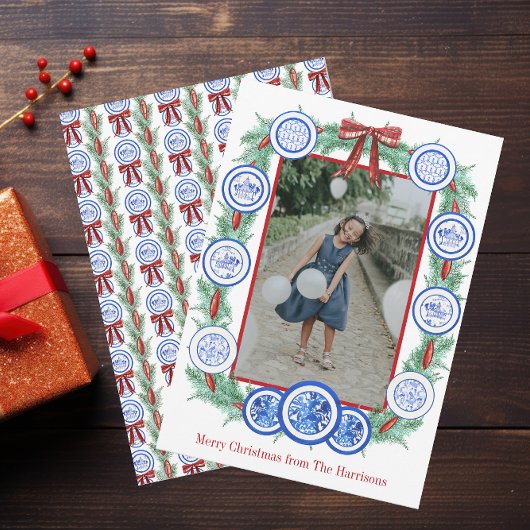 Waterverf Chinoiserie Borden Garland Christmas Feestdagenkaart