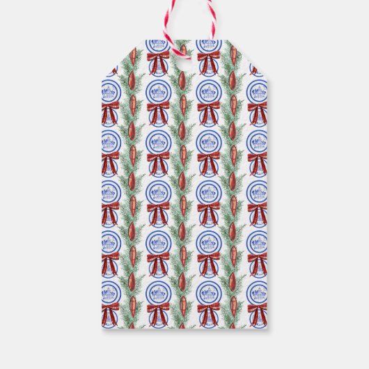 Waterverf Chinoiserie Borden Krans Kerstmis Cadeaulabel (Achterkant)