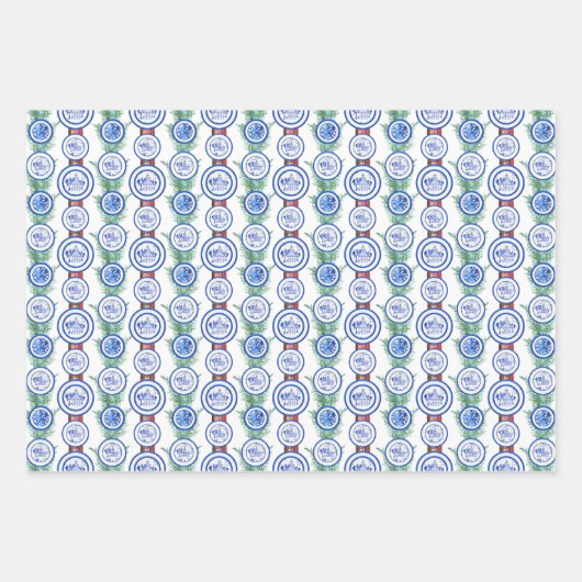 Waterverf Chinoiserie Borden Krans Kerstmis Inpakpapier Vel (Voorkant 3)