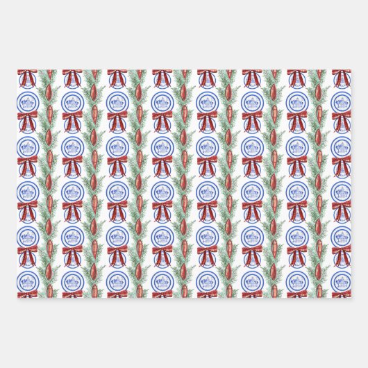 Waterverf Chinoiserie Borden Krans Kerstmis Inpakpapier Vel (Voorkant 2)