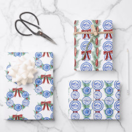 Waterverf Chinoiserie Borden Krans Kerstmis Inpakpapier Vel