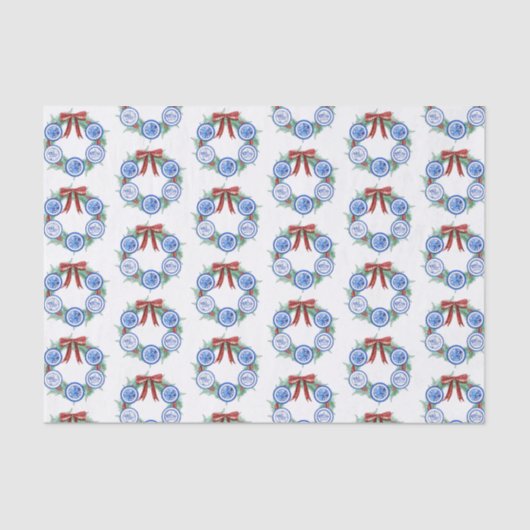 Waterverf Chinoiserie Borden Krans Kerstmis Tissuepapier (Voorkant)