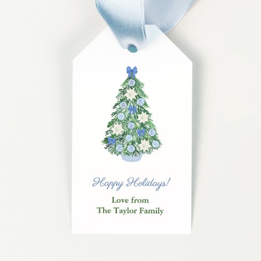 Waterverf Chinoiserie Chic Tree kerst Cadeaulabel