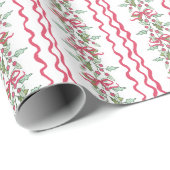 Waterverf Chinoiserie Christmas Red Bow Mistletoe Cadeaupapier (Rol Hoek)