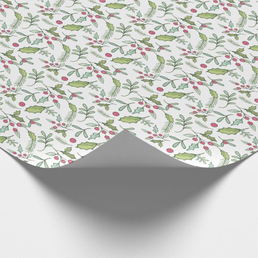 Waterverf Chinoiserie Christmas Red Bow Mistletoe Cadeaupapier (Hoek)