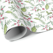 Waterverf Chinoiserie Christmas Red Bow Mistletoe Cadeaupapier (Rol Hoek)