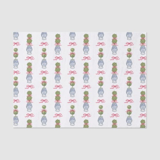 Waterverf Chinoiserie Christmas Red Bow Topiary Tissuepapier (Voorkant)