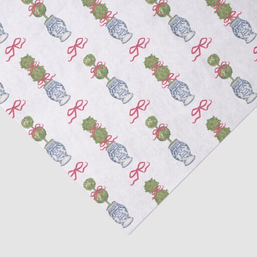 Waterverf Chinoiserie Christmas Red Bow Topiary Tissuepapier (Detail)