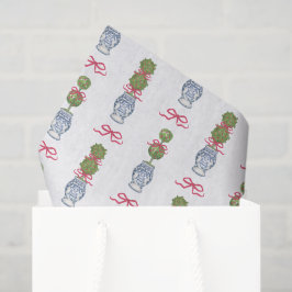 Waterverf Chinoiserie Christmas Red Bow Topiary Tissuepapier