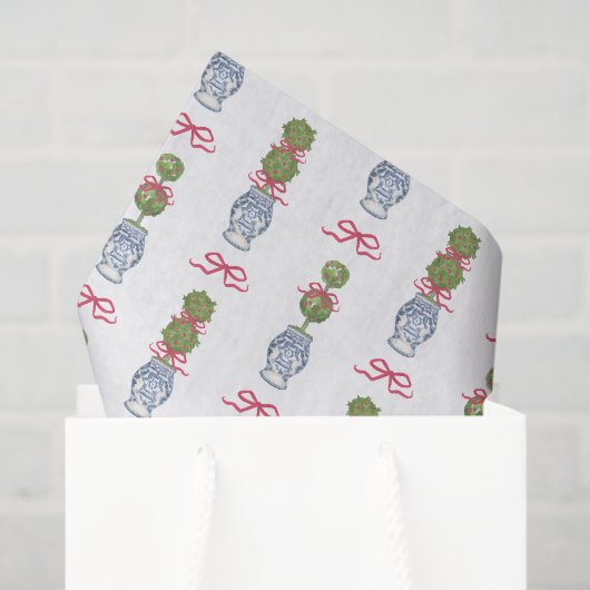 Waterverf Chinoiserie Christmas Red Bow Topiary Tissuepapier (Cadeauzakje)