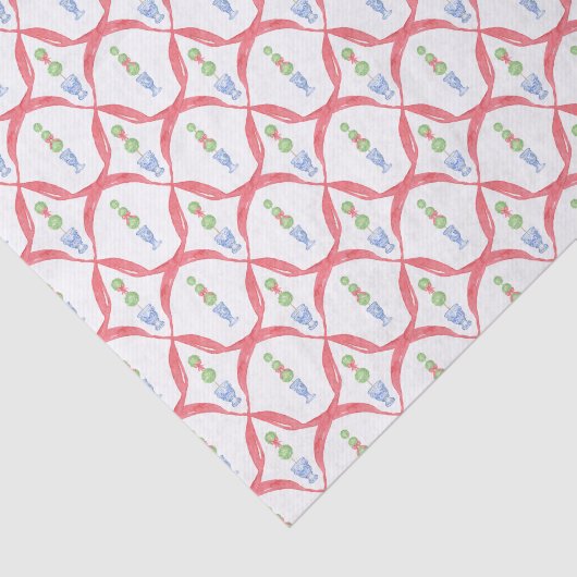 Waterverf Chinoiserie Christmas Red Bow Topiary Tissuepapier (Detail)