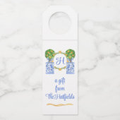 Waterverf Chinoiserie Citrus Topiary Monogram Flessenhanger (Voorkant)