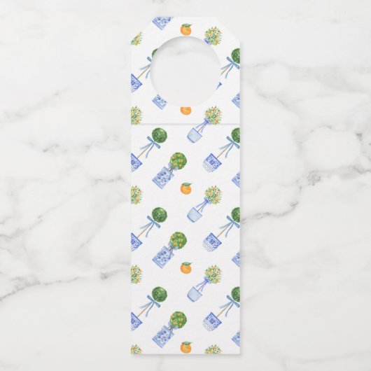 Waterverf Chinoiserie Citrus Topiary Monogram Flessenhanger (Achterkant)