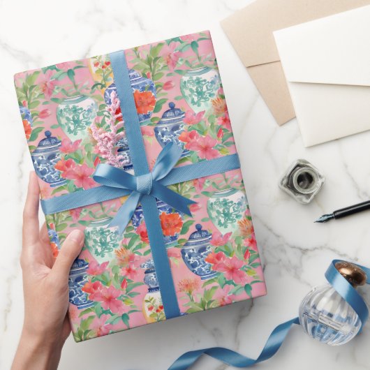 Waterverf Chinoiserie Floral Ginger Jars Cadeaupapier (Geschenken)