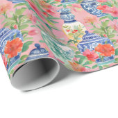 Waterverf Chinoiserie Floral Ginger Jars Cadeaupapier (Rol Hoek)