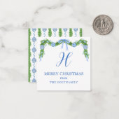 Waterverf Chinoiserie Garland - kerstenclausule Notitiekaartje (Voorkant / Achterkant in situ)