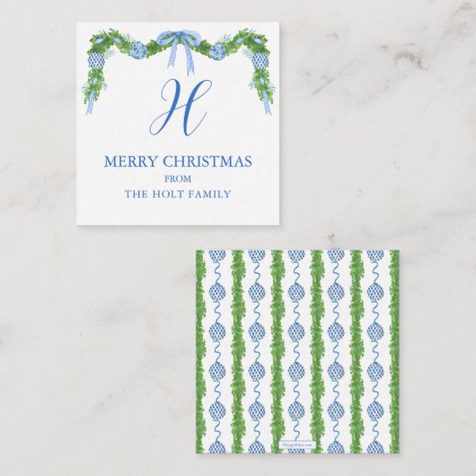 Waterverf Chinoiserie Garland - kerstenclausule Notitiekaartje (Voorkant / Achterkant)