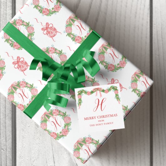 Waterverf Chinoiserie Garland - kerstenclausule Notitiekaartje