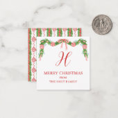 Waterverf Chinoiserie Garland - kerstenclausule Notitiekaartje (Voorkant / Achterkant in situ)