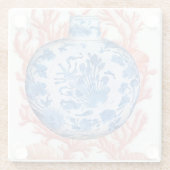 Waterverf Chinoiserie Ginger Jar en Coral Glazen Onderzetter (Achterkant)