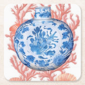 Waterverf Chinoiserie Ginger Jar en Coral Kartonnen Onderzetters (Voorkant)