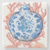 Waterverf Chinoiserie Ginger Jar en Coral Stenen Onderzetter (Voorkant)